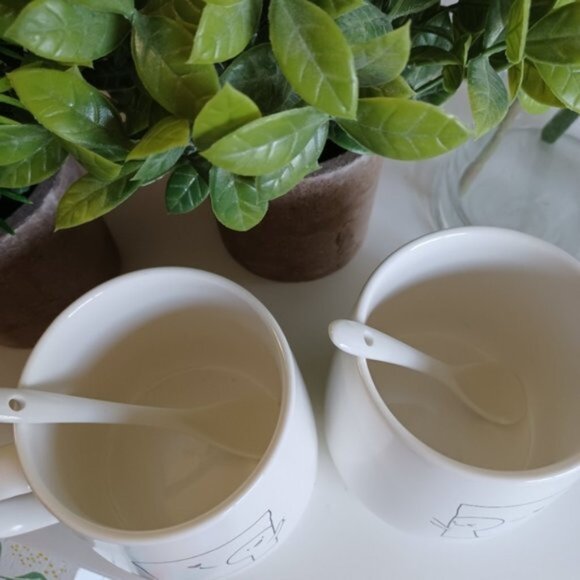 AAI Couple Coffee Mugs | 12 oz | Set of 2 | Ceramic with Bamboo Lid & Spoon - Picture 5 of 9